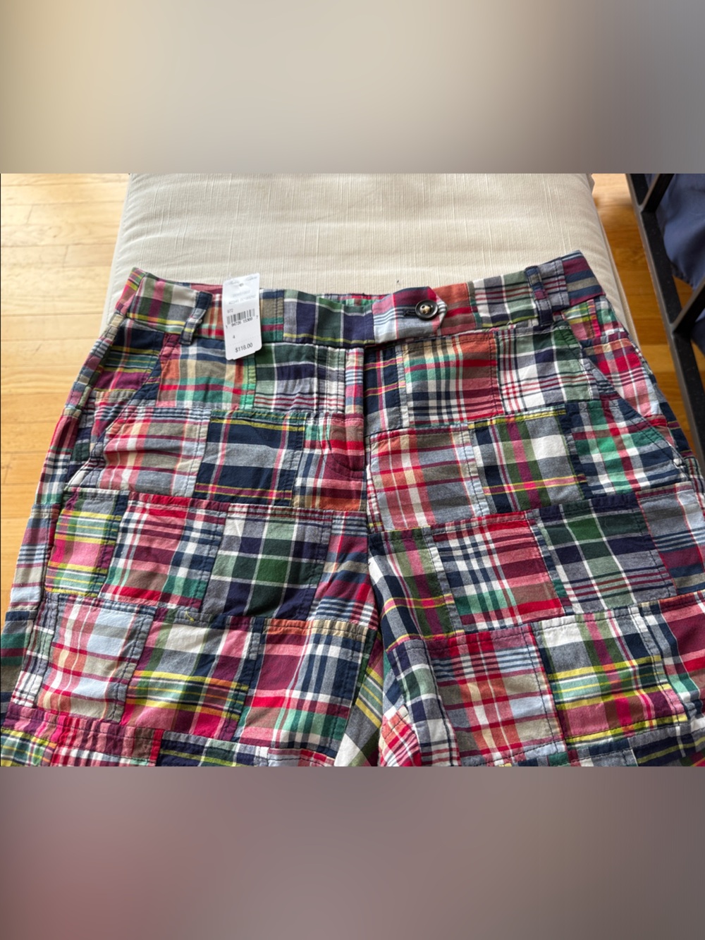 Brooks Brothers Ladies  Madras Patchwork Plaid Cotton Shorts - Red, Navy & Green